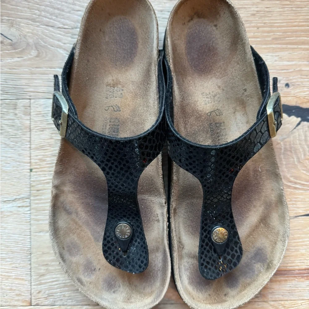 Birkenstock Gizeh Birko-Flor Metallic Stones Black sz42 US11 price firm!…